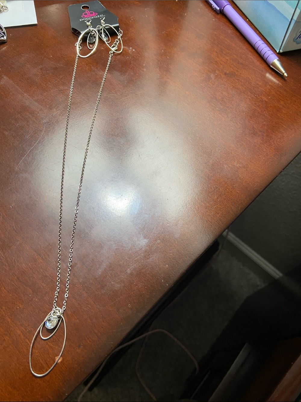 paparazzi Silver Double Oval Necklace with Clear Crystal
